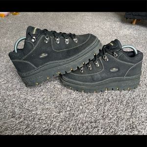 Vintage Y2K Skechers Jammers Chunky Platform Black Leather Sneaker Goth Punk 9.5